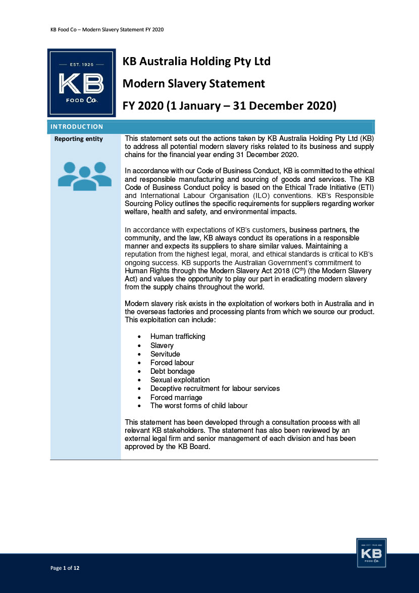 Modern Slavery Statement FY 2020
