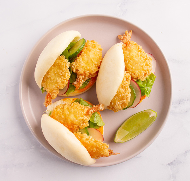 Tempura Prawn Bao Buns with Bang Bang Sauce